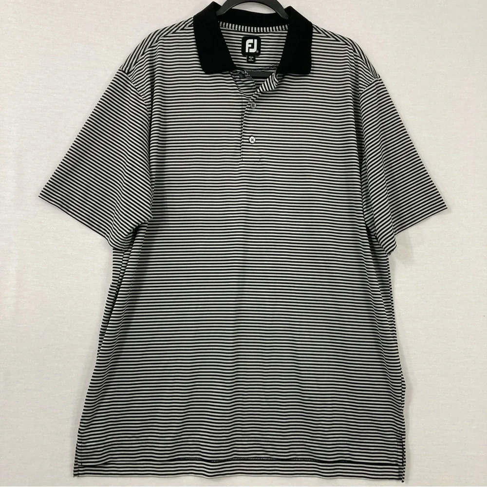 FootJoy Black White Striped Short Sleeve Polo Shirt size‎ XL